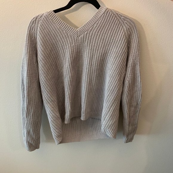 LA Hearts Grey Lace-Up Cold Shoulder Sweater - Picture 7 of 7